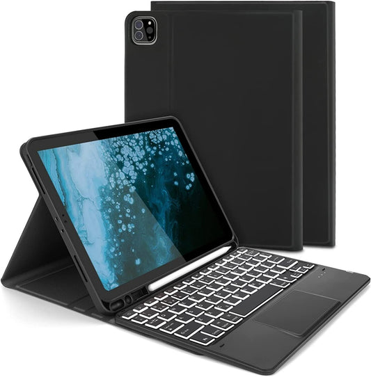 Backlit Keyboard Case with Touchpad Mouse for iPad Air 5/4, iPad Pro 11 Inch, Case with Detachable Bluetooth Keyboard UK Layout and Trackpad for iPad Air 10.9", iPad Pro 11 2022/2020/2018, Black