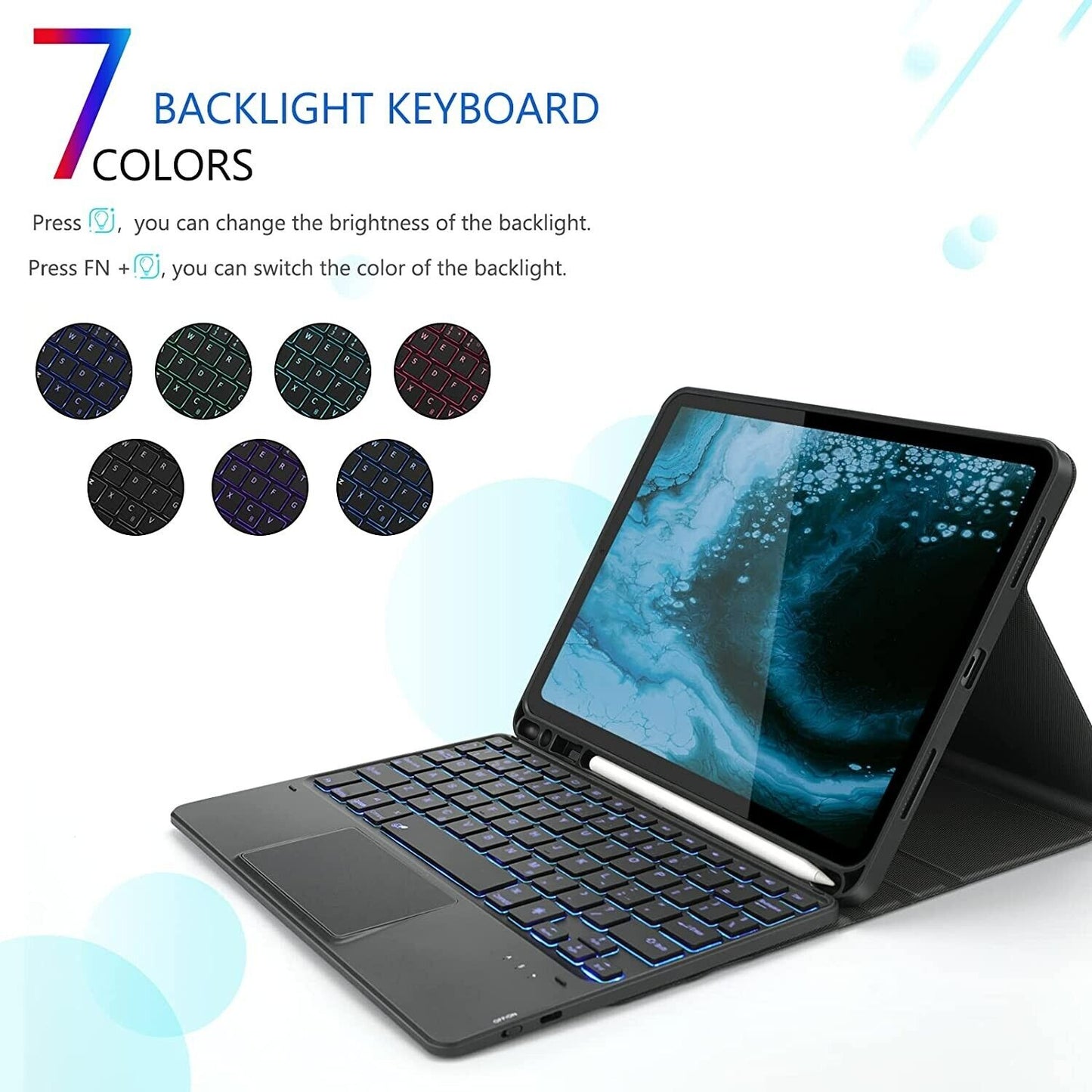 Backlit Keyboard Case with Touchpad Mouse for iPad Air 5/4, iPad Pro 11 Inch, Case with Detachable Bluetooth Keyboard UK Layout and Trackpad for iPad Air 10.9", iPad Pro 11 2022/2020/2018, Black