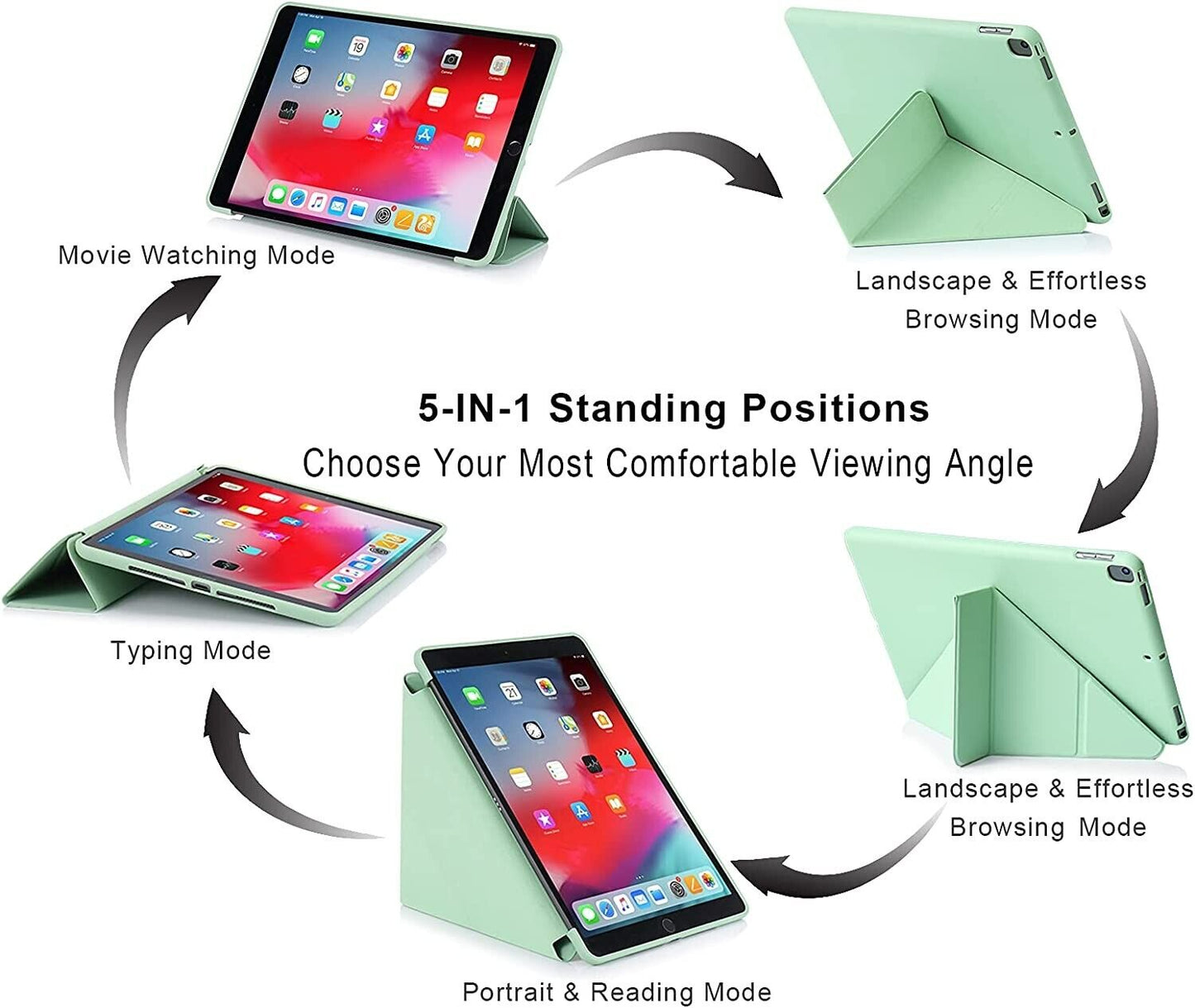 MuyDoux Origami Case Various sizes for iPad Pro 11 inch 3rd/2nd/1st Generation 2021/2020/2018, with Pencil Holder & Magnetic Closure & Lens Caps
5-in-1 Multiple Viewing Angles Various Sizes 9.7” 10.2” 11”