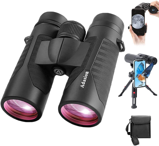 Binoculars 12x42 High-Definition for Adults with Phone Adapter and Tripod- Super Bright Binoculars with Large View- Lightweight Waterproof Binoculars