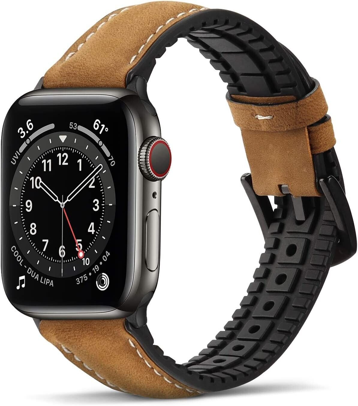 Bisikor Compatible with Apple Watch Strap 38mm 40mm, Genuine Leather and Soft Silicone Hybrid Sports Replacement Straps Compatible with Apple Watch - Brown