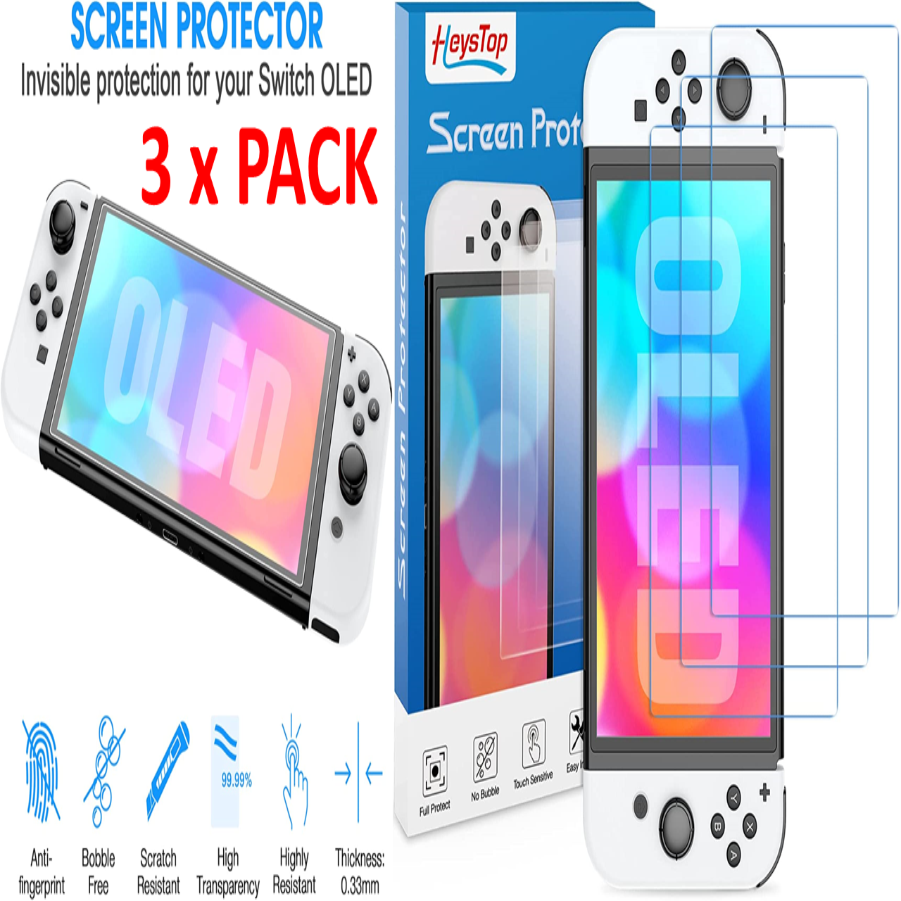 HEYSTOP Switch OLED Screen Protector 3-Packs, Full Protection Tempered –  Pear-Accessories