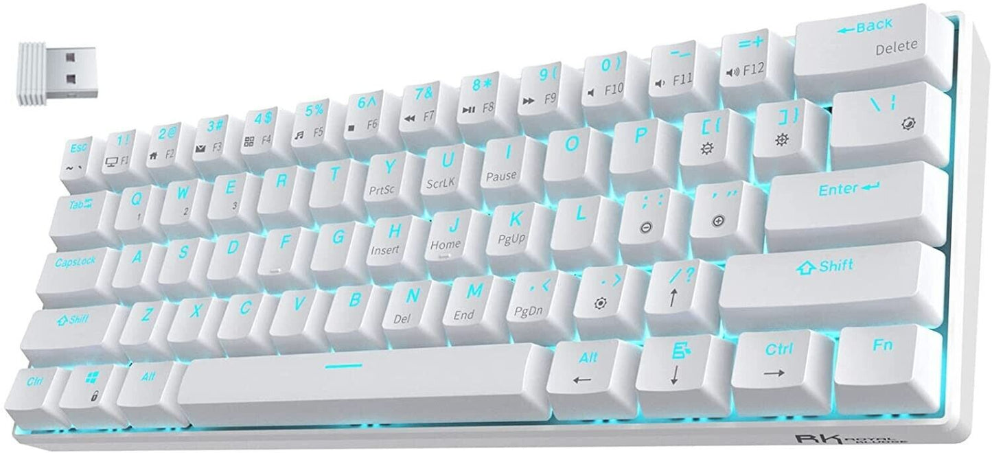 RK ROYAL KLUDGE RK61 60% Wired/Bluetooth/2.4 GHz Wireless Mechanical Gaming Keyboard, RK Red Switch, Blue Backlit, Type-C Compact 61 Keys Computer Keyboard with Full Keys Programmable