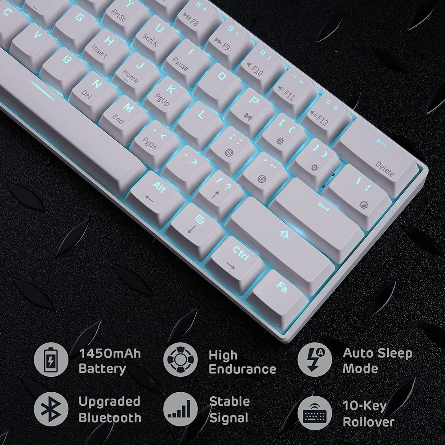 RK ROYAL KLUDGE RK61 60% Wired/Bluetooth/2.4 GHz Wireless Mechanical Gaming Keyboard, RK Red Switch, Blue Backlit, Type-C Compact 61 Keys Computer Keyboard with Full Keys Programmable