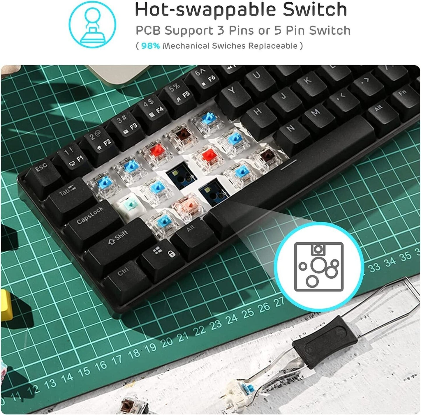 RK ROYAL KLUDGE RK68 Hot-Swappable 65% Wireless Mechanical Keyboard, 60% 68 Keys Gaming with Stand-Alone Arrow/Control Keys