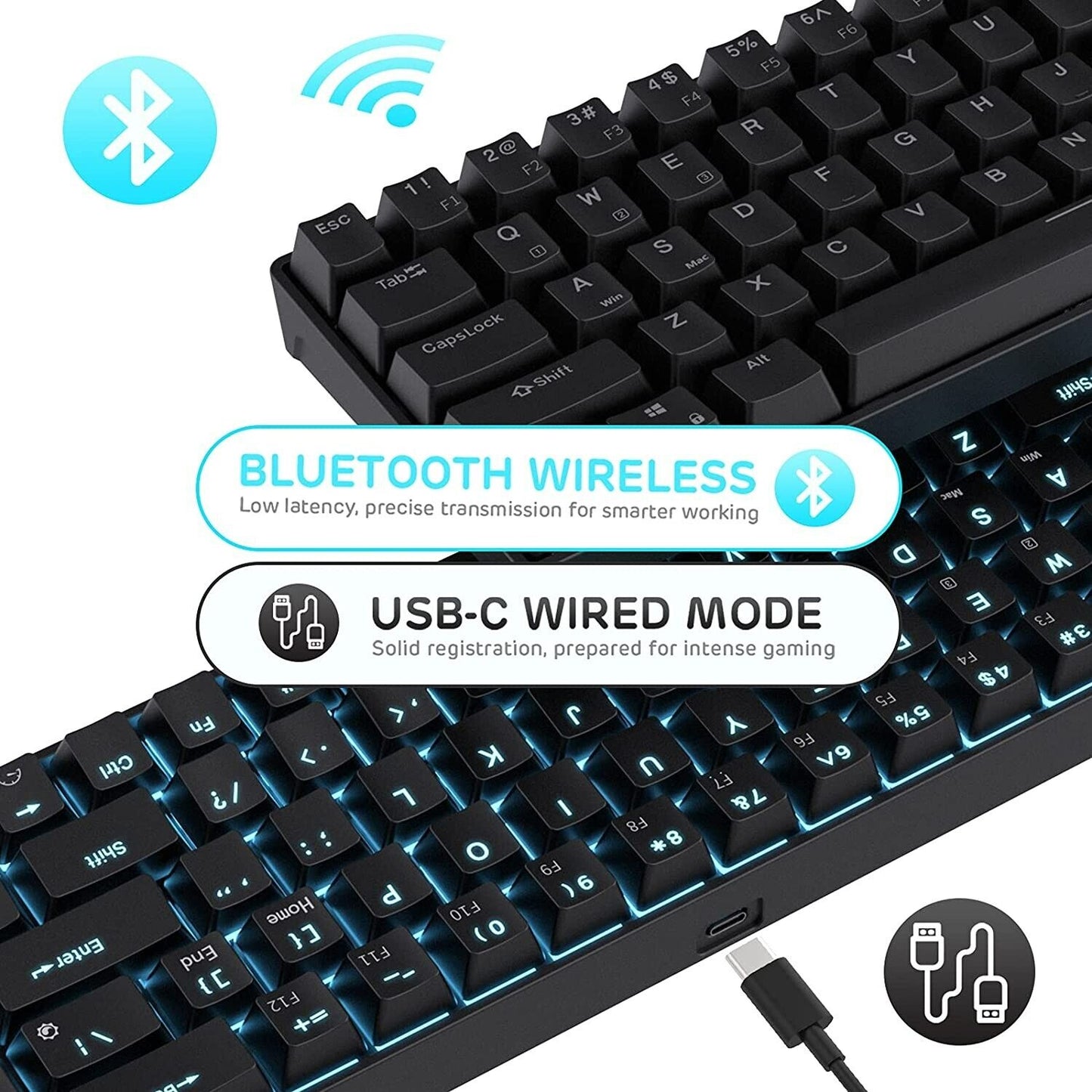 RK ROYAL KLUDGE RK68 Hot-Swappable 65% Wireless Mechanical Keyboard, 60% 68 Keys Gaming with Stand-Alone Arrow/Control Keys