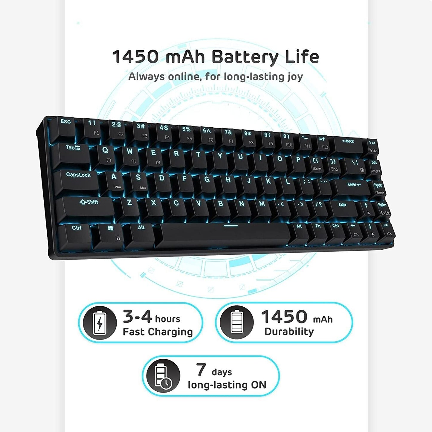 RK ROYAL KLUDGE RK68 Hot-Swappable 65% Wireless Mechanical Keyboard, 60% 68 Keys Gaming with Stand-Alone Arrow/Control Keys