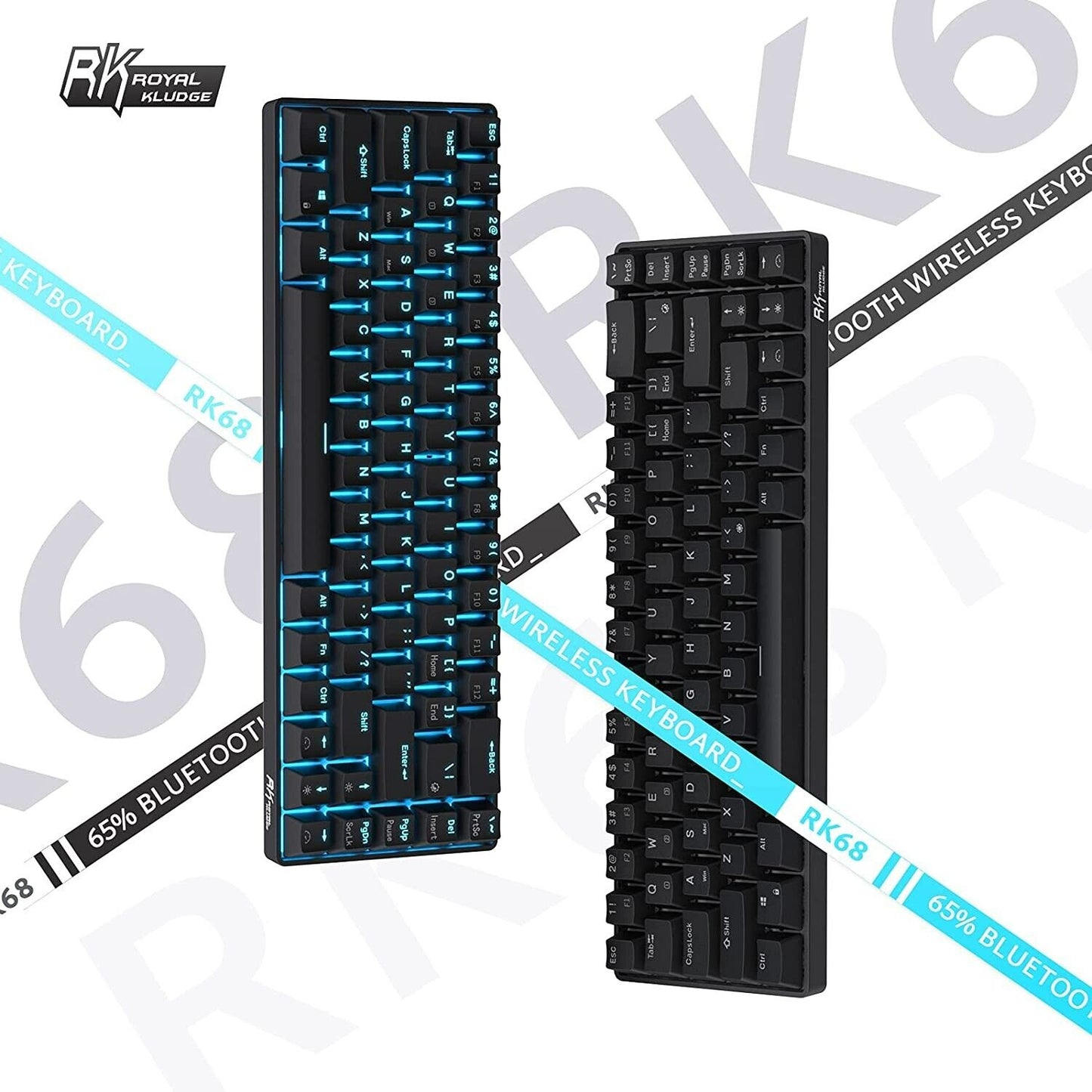 RK ROYAL KLUDGE RK68 Hot-Swappable 65% Wireless Mechanical Keyboard, 60% 68 Keys Gaming with Stand-Alone Arrow/Control Keys