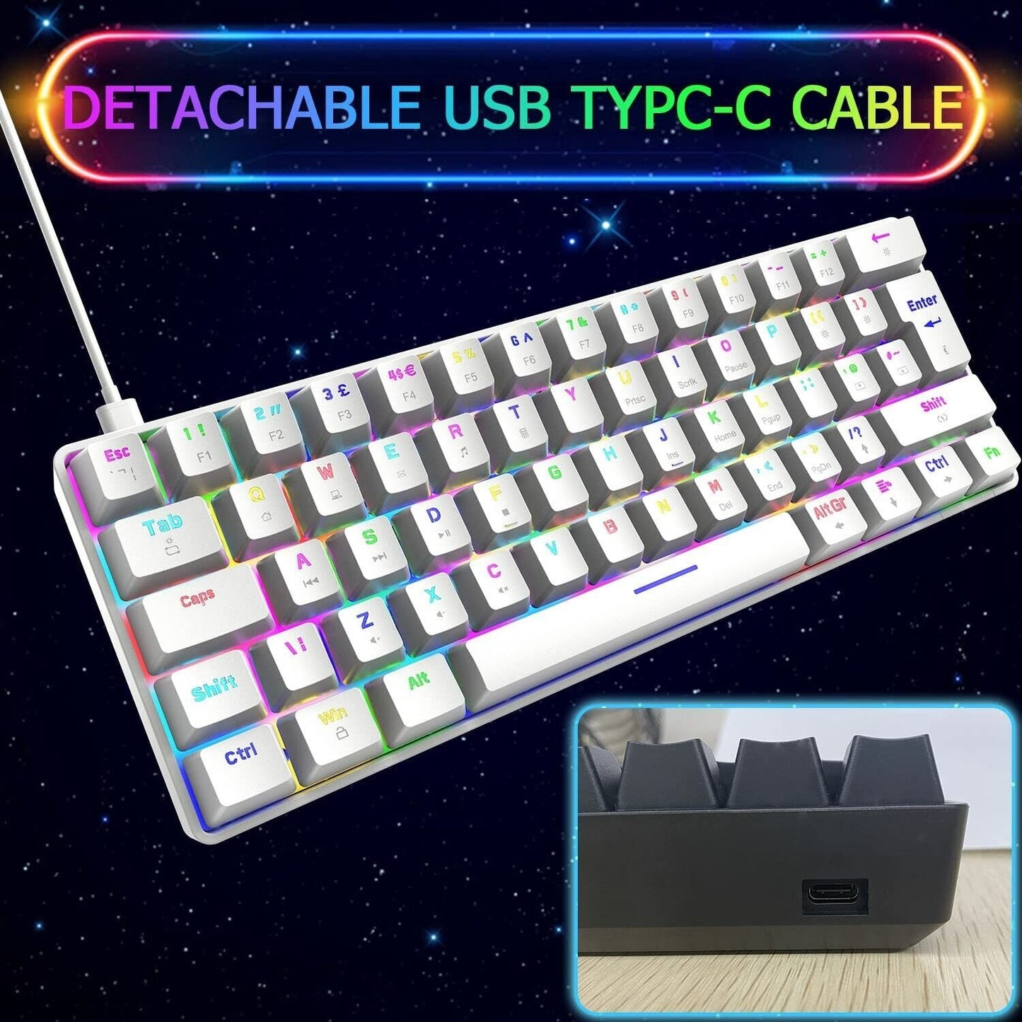 FELiCON-ZIYOU LANG T60 Mini 60% Percent Gaming Mechanical Keyboard, Compact 62 Keys UK Layout,18 RGB Illuminated LED Chroma Backlit