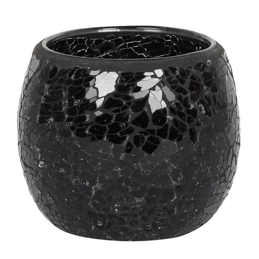 Large Black Crackle Glass Candle Holder