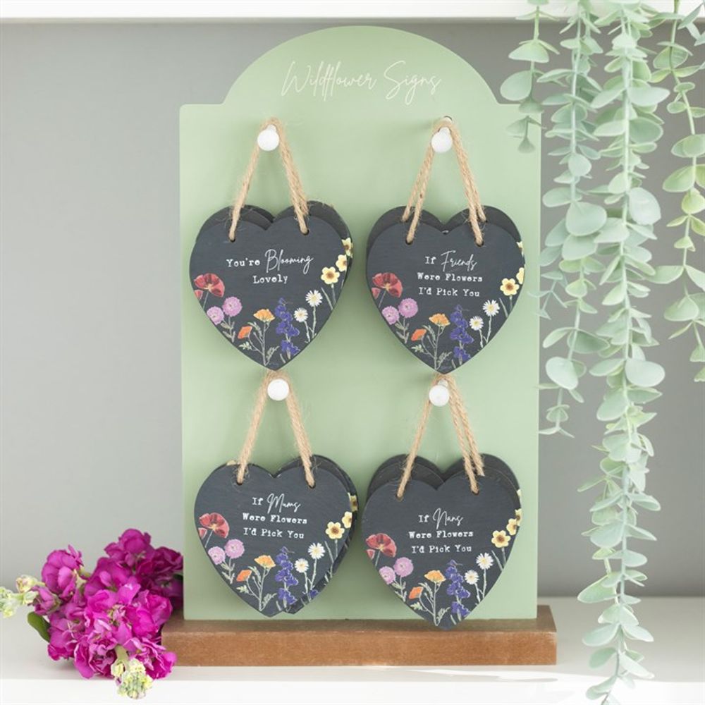 Set of 24 Wildflower Slate Hearts on Display