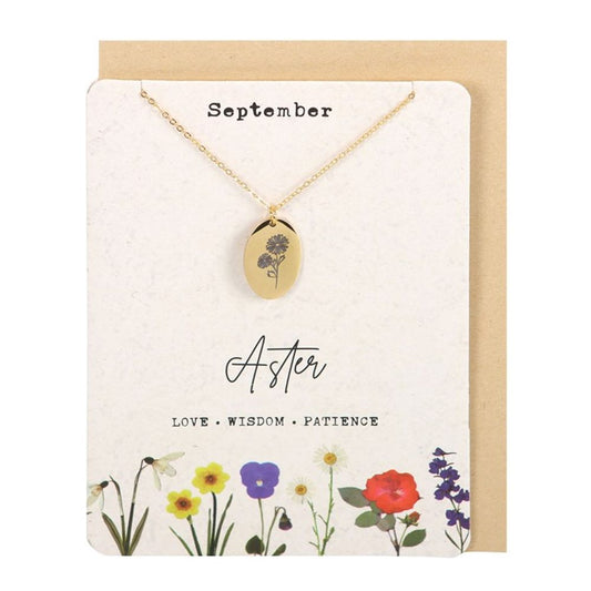 September Aster Birth Flower Necklace Card