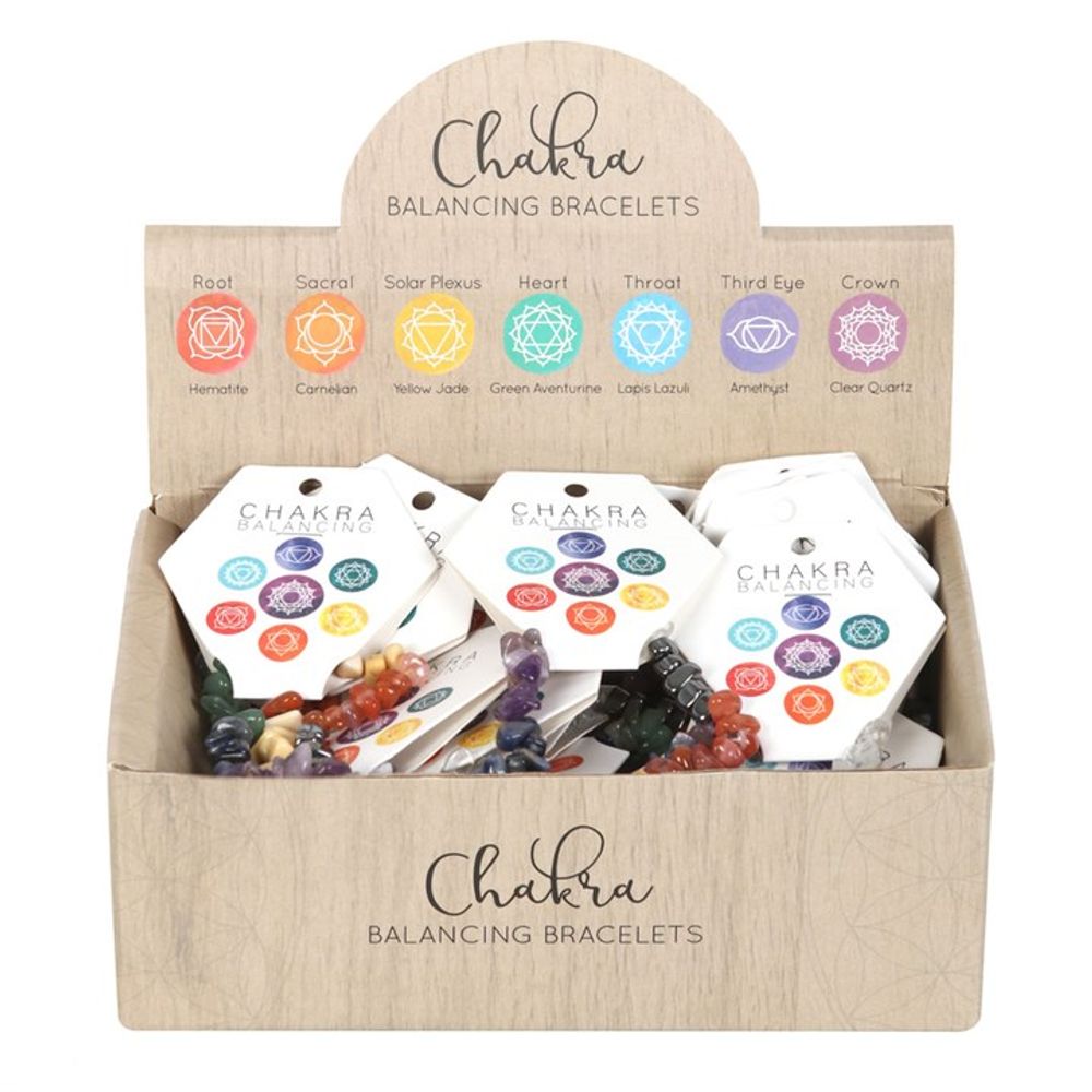 Set of 24 Chakra Crystal Chip Bracelets in Display Box