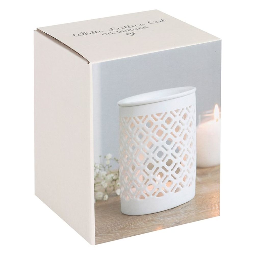 White Matte Lattice Cut Oil Burner