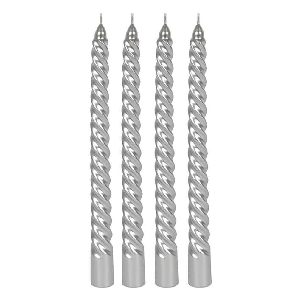 Pack of 4 Silver Twist Taper Candles