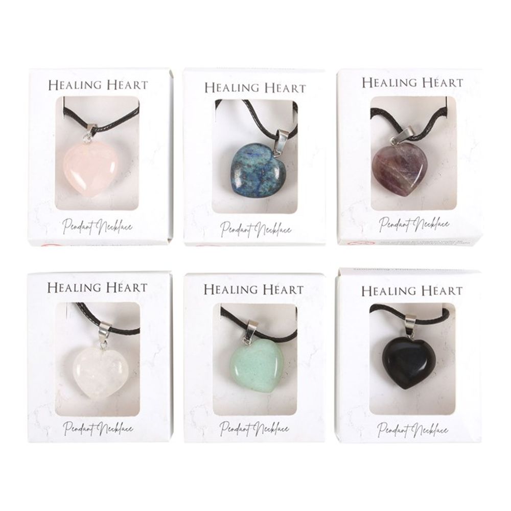 Set of 24 Healing Heart Crystal Necklaces in Display