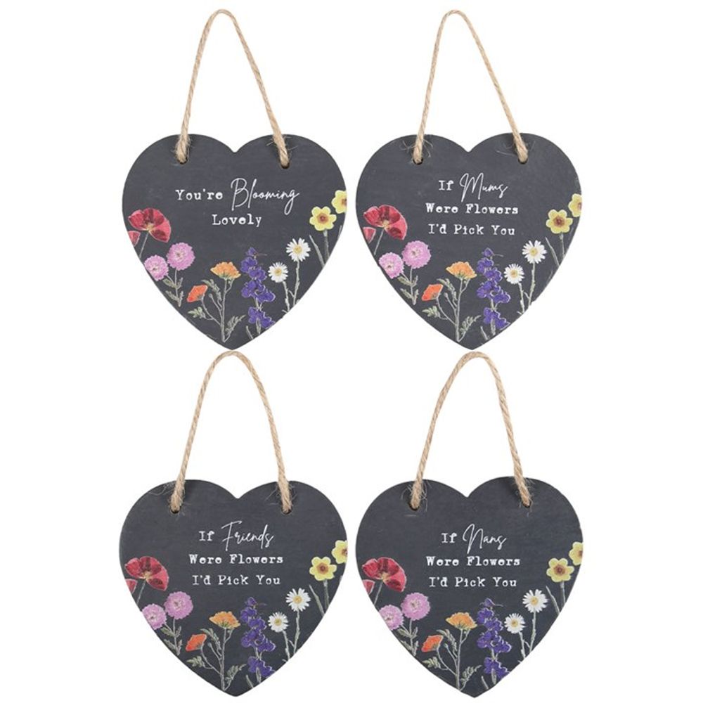 Set of 24 Wildflower Slate Hearts on Display