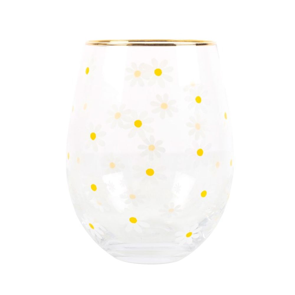 All Over Daisy Print Stemless Wine Glass