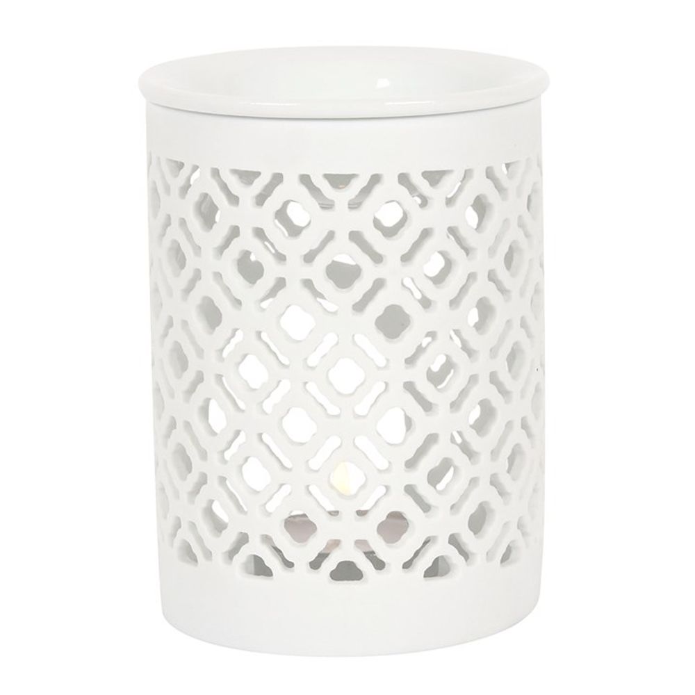 White Matte Lattice Cut Oil Burner